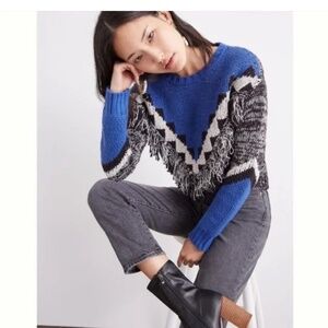 Anthropologie Miska fringe sweater blue black
